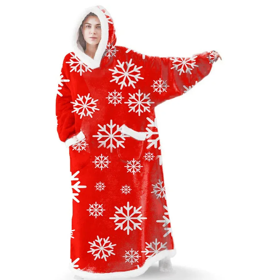 Oversized Cozy Warm Fleece Hoodie Blanket with Long Sleeves and pockets