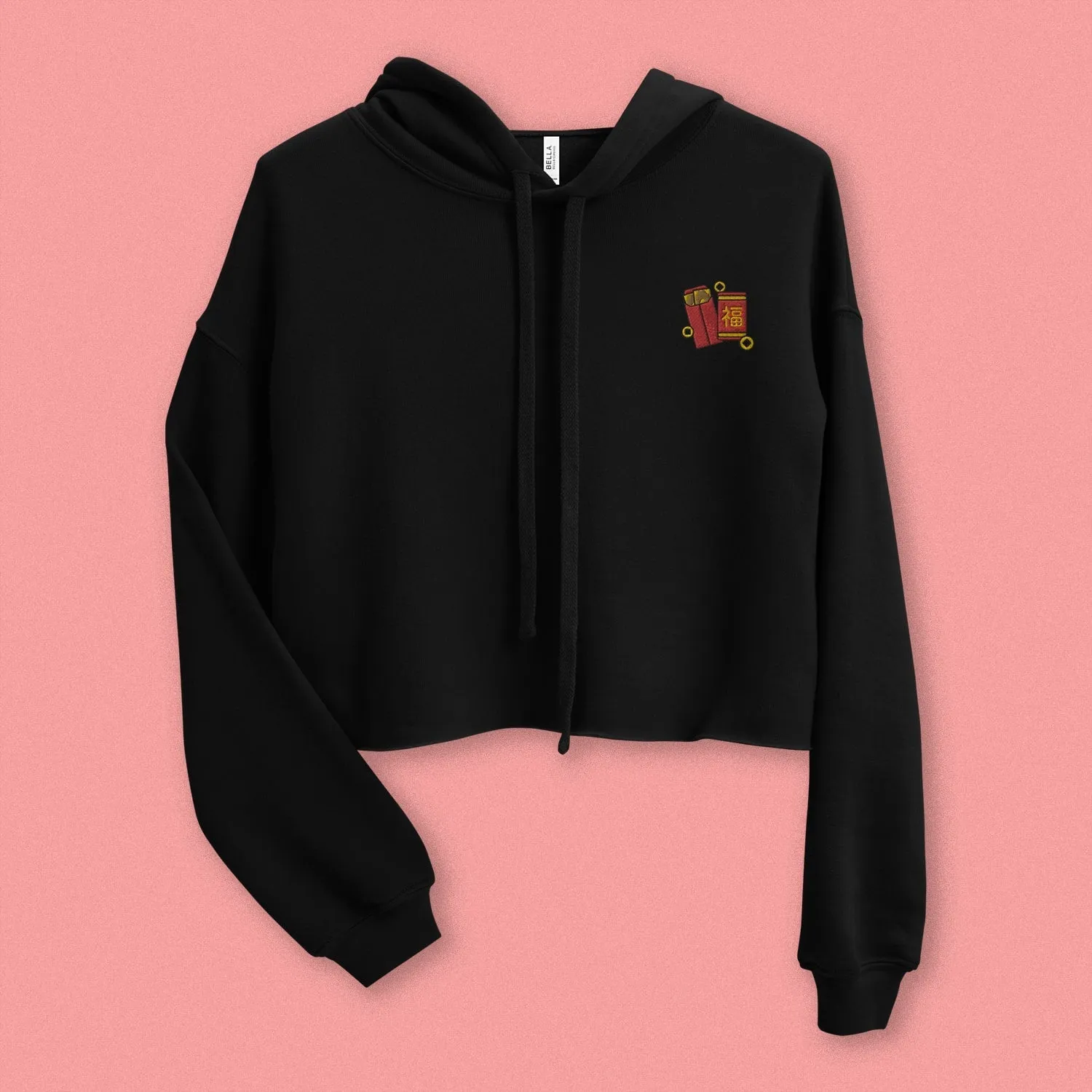 Red Envelope Embroidered Crop Hoodie