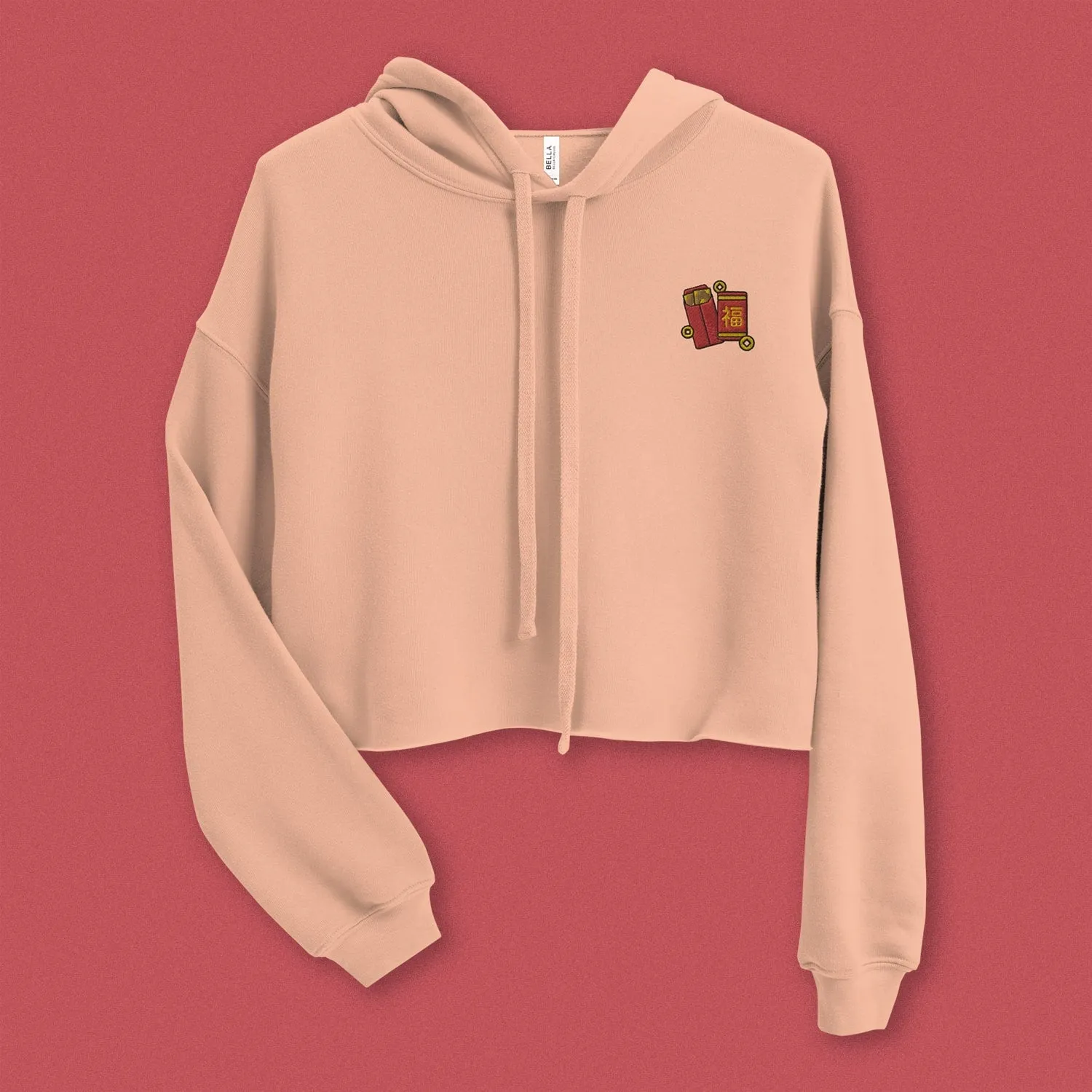 Red Envelope Embroidered Crop Hoodie