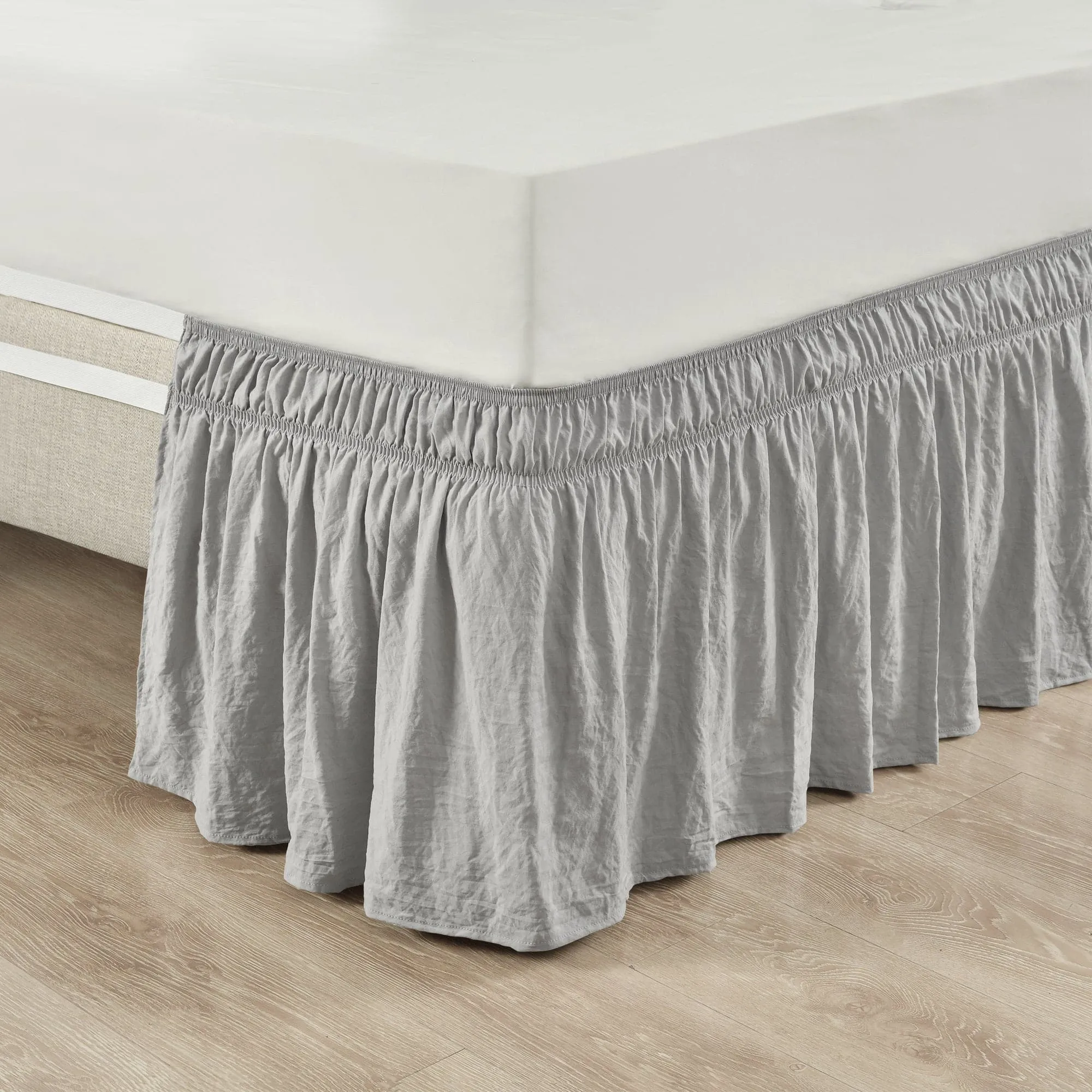 Ruched Ruffle Elastic Easy Wrap Around Bed Skirt