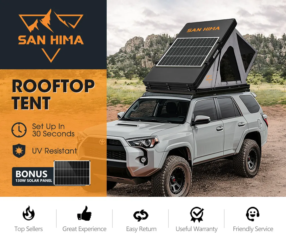 San Hima Kalbarri Roof Top Tent Hardshell With Roof Rack   130W Solar Panel