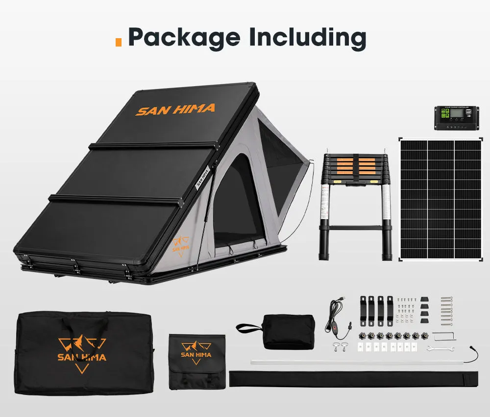 San Hima Kalbarri Roof Top Tent Hardshell With Roof Rack   130W Solar Panel