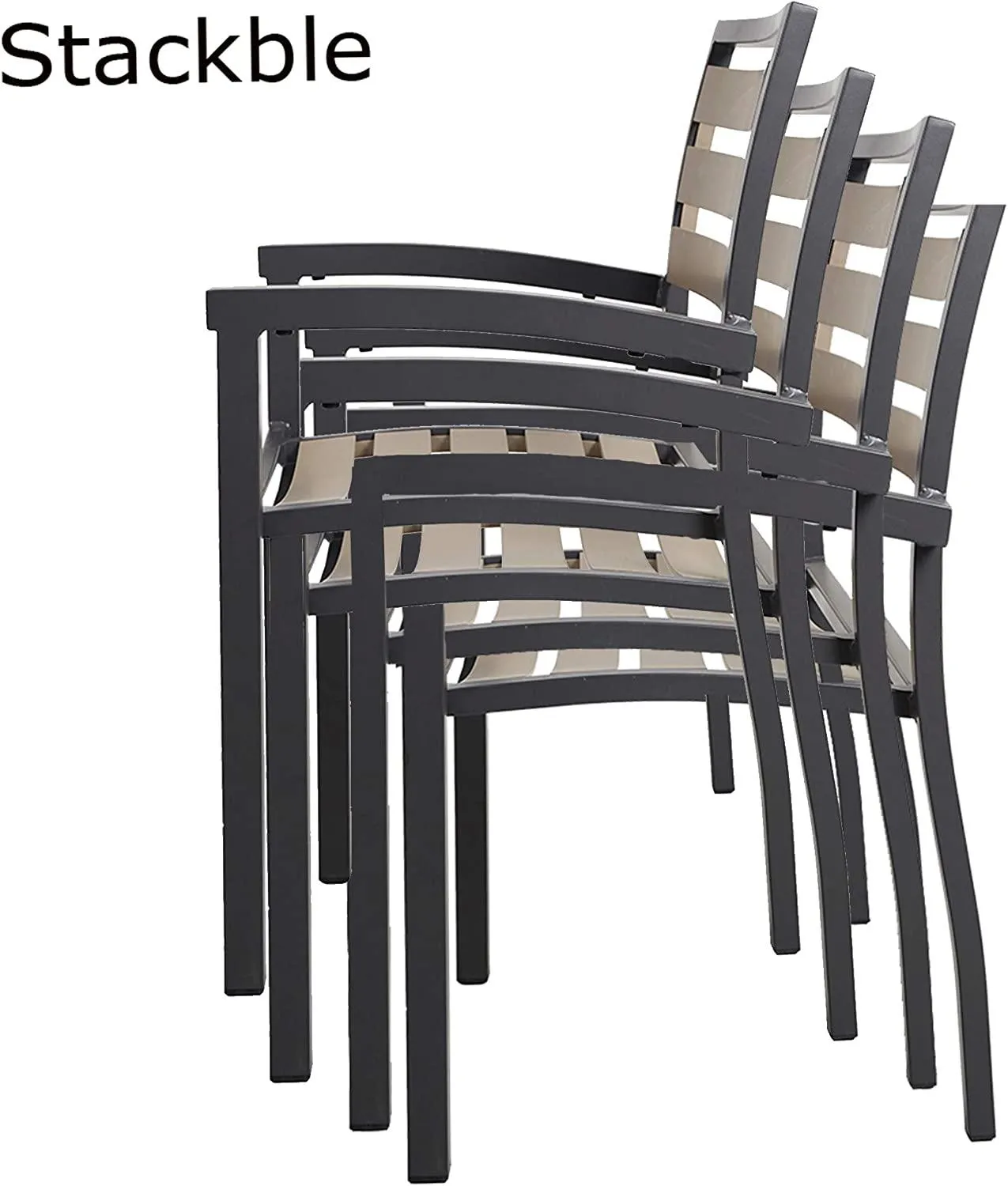 Set of 4 Patio Chairs Outdoor Dining Chair Stackable Armchair Aluminum Alloy Lightweight & Heavy Duty