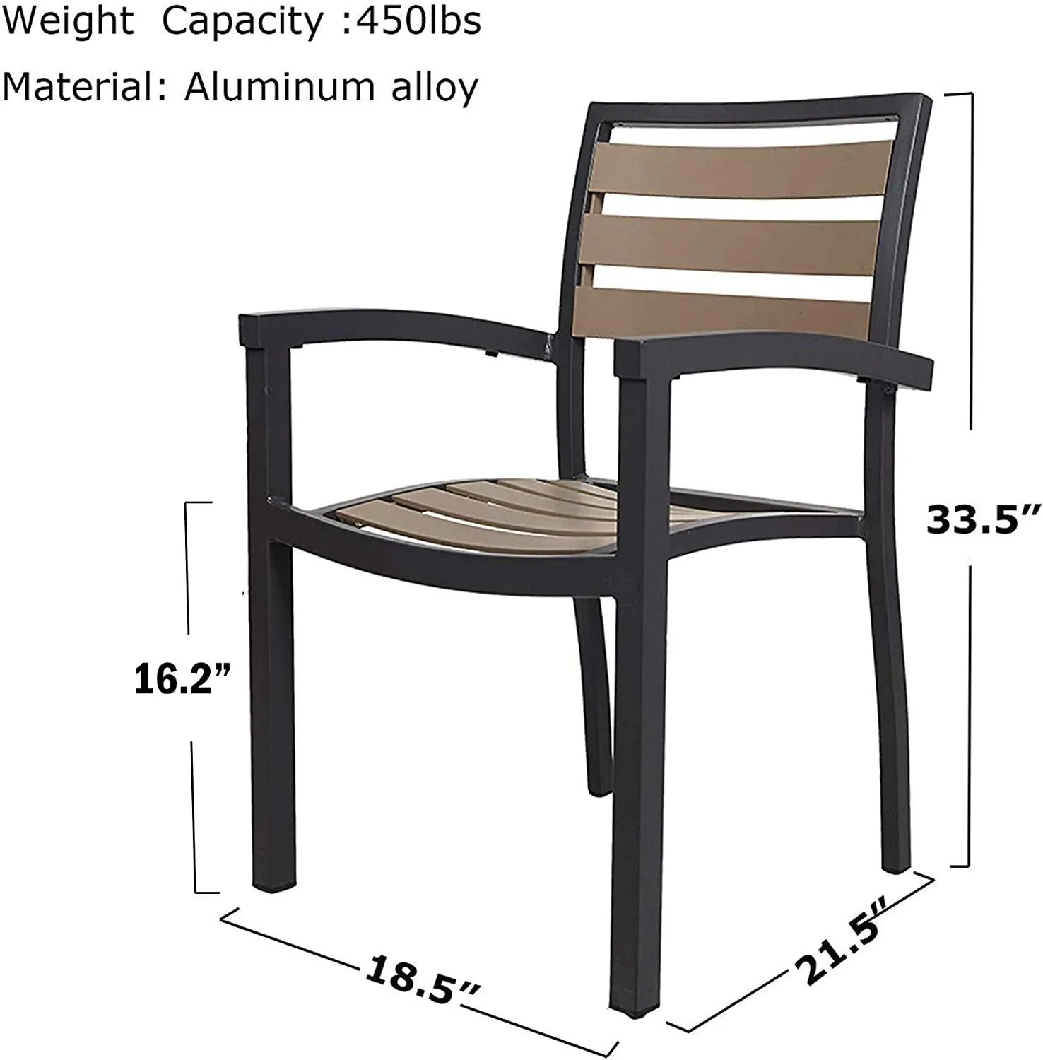 Set of 4 Patio Chairs Outdoor Dining Chair Stackable Armchair Aluminum Alloy Lightweight & Heavy Duty