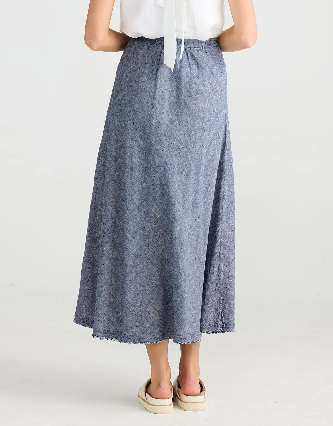 Sicily Linen Skirt - Navy Fleck