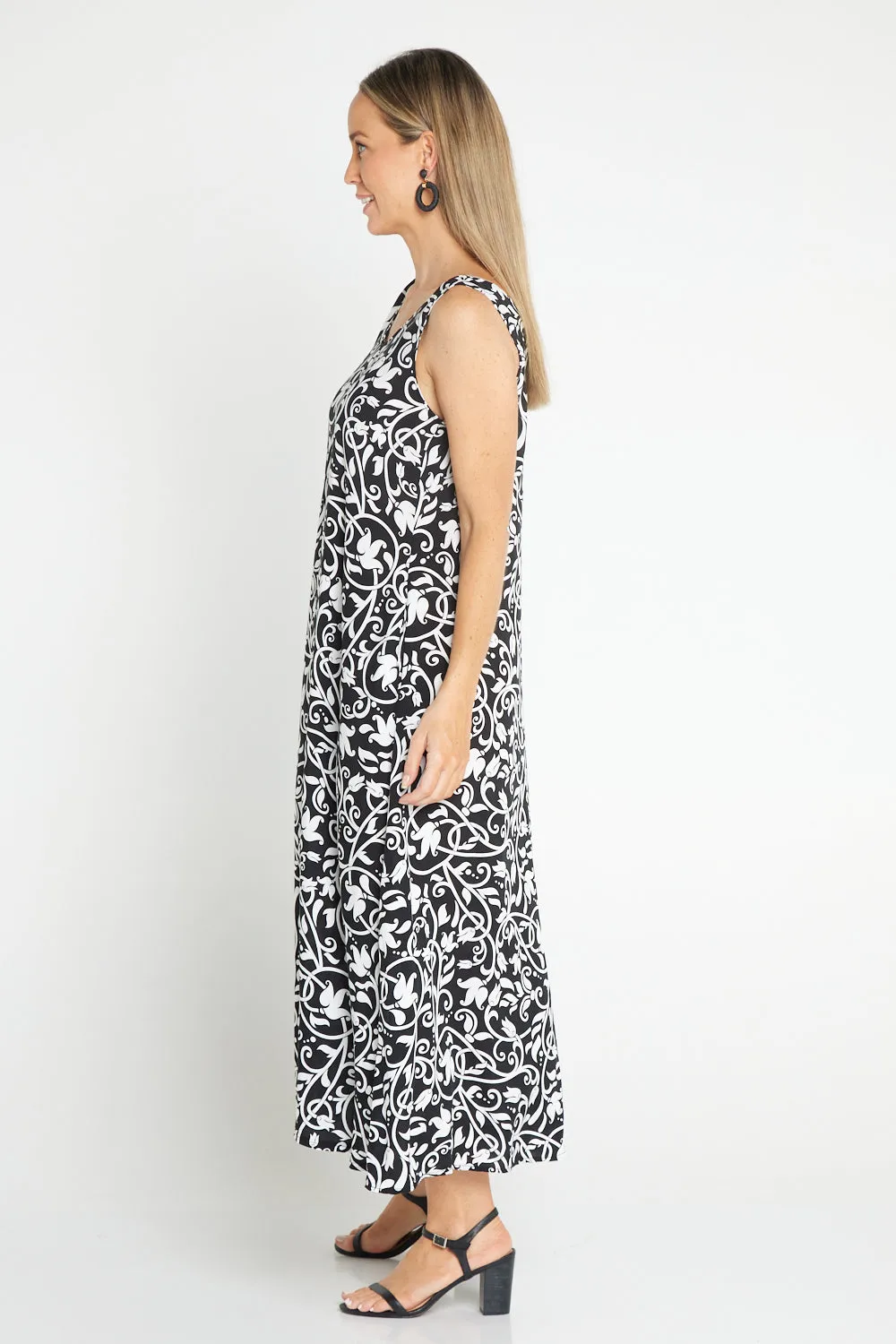 Sienna Sleeveless Midi Dress - Black Floral Flourish