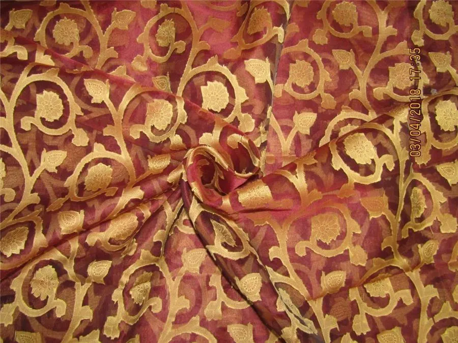 silk organza Jacquard fabric 44&quot; width burgundy color