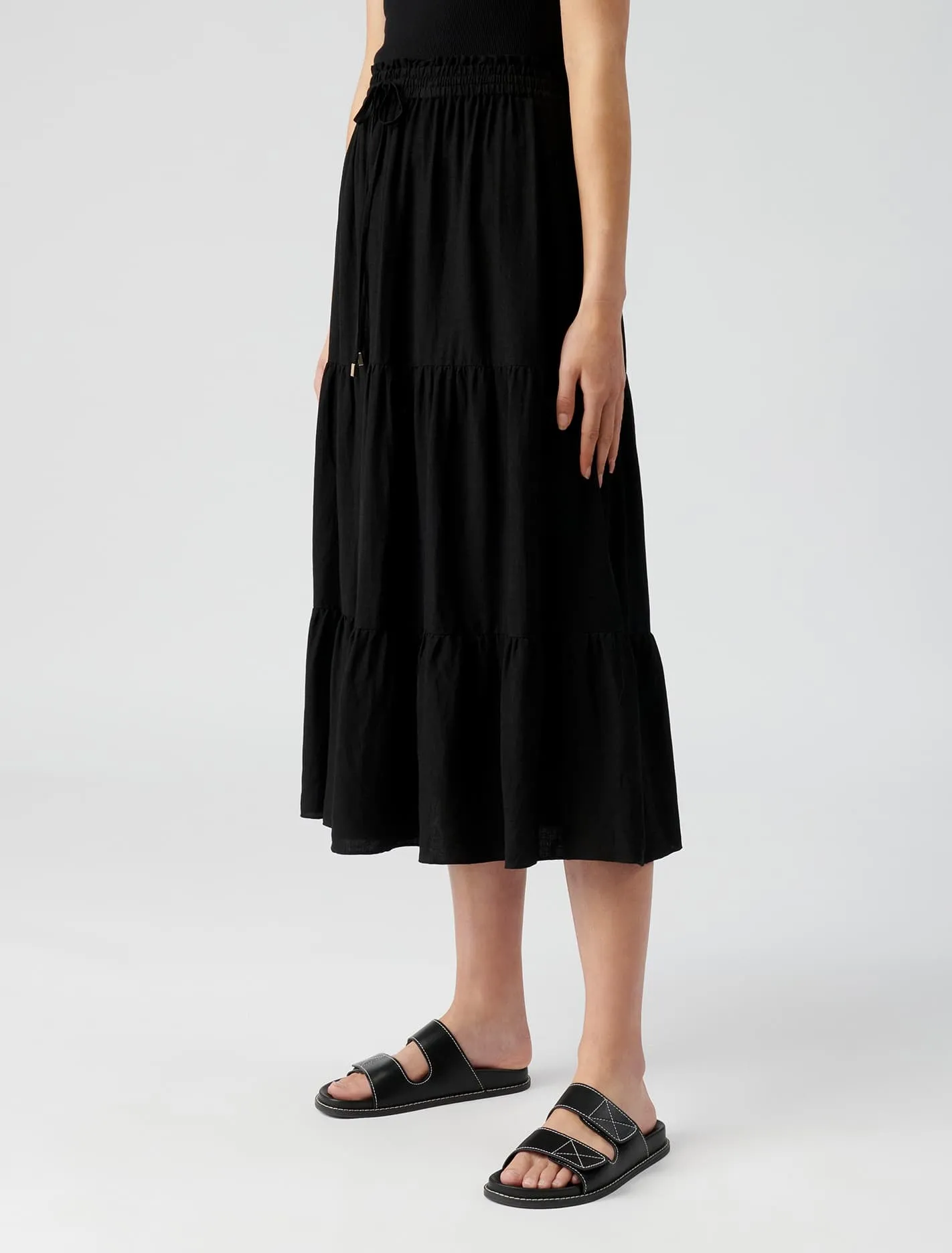 Teresa Tiered Linen Midi Skirt