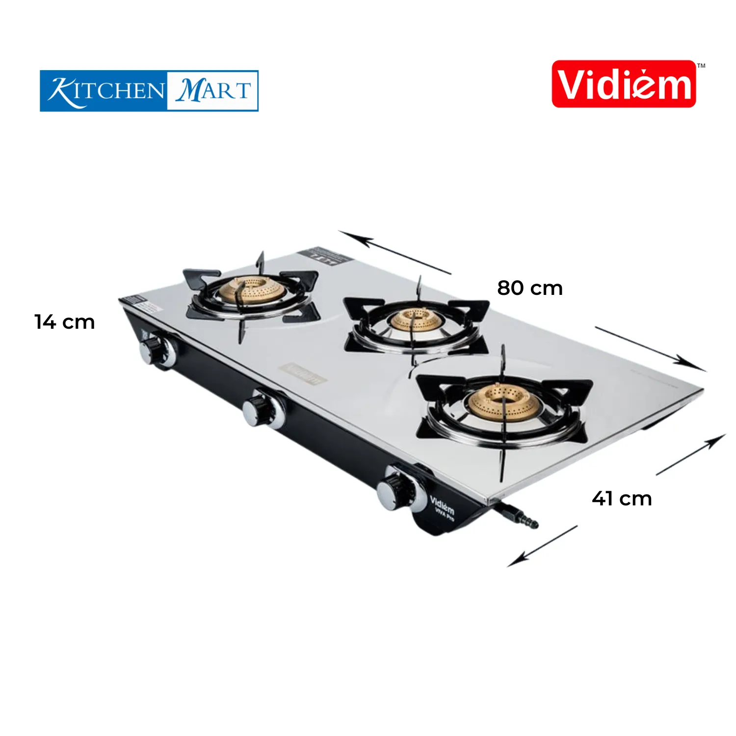 Vidiem Viva SS 3 pro Burner Glass Top Gas Stove, Black, Manual