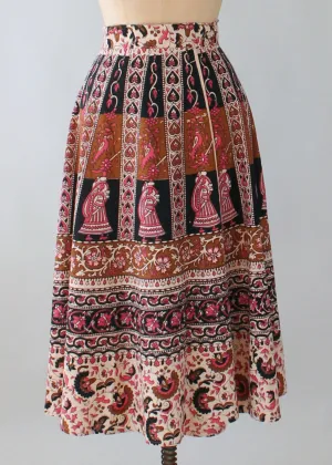 Vintage 1970s Indian Cotton Block Print Wrap Skirt