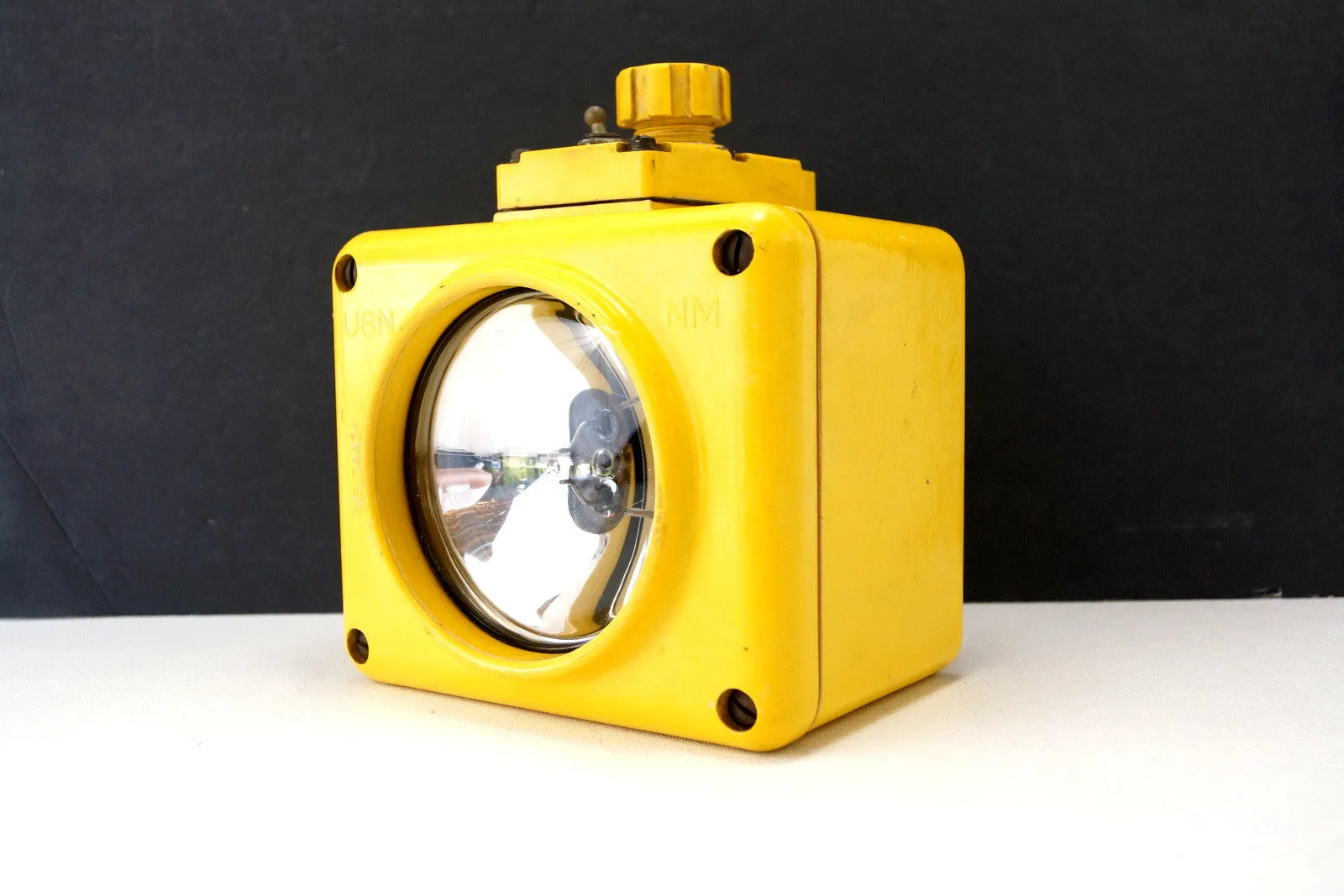 Vintage US Navy Battle Lantern Waterproof Light in Bright Yellow (c.1960s)