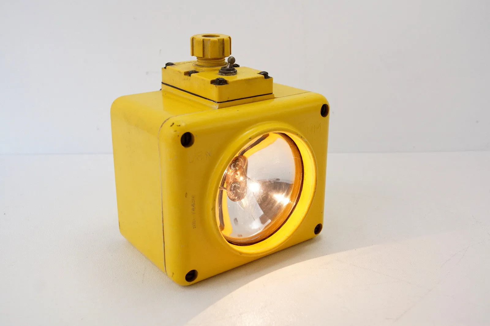 Vintage US Navy Battle Lantern Waterproof Light in Bright Yellow (c.1960s)